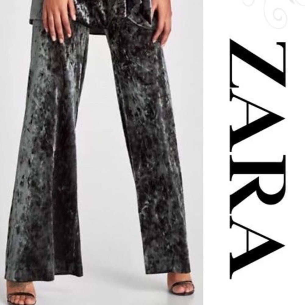 Zara Crushed Velvet Wide Leg Pull On Pant M